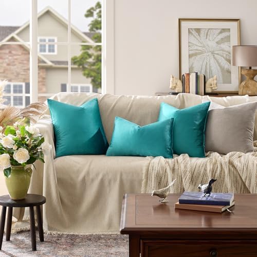 GIGIZAZA Teal Velvet Pillow Covers 16x16 Decorative Pillows Pack of 2 - Image 3