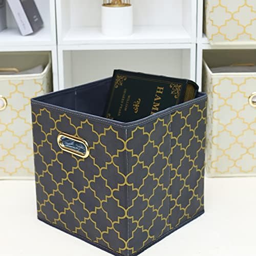 Fabric Cloth Storage Bins,Fabric Cube Organizer with Dual Handles Foldable Cube Storage Baskets for Home Bedroom Storage,Set of 3,(Grey Gold) - Image 4