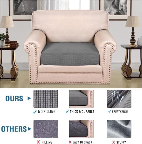 H.VERSAILTEX Super Stretch Individual Seat Cushion Covers Sofa Covers Couch Cushion Covers Slipcover Sets Thick Jacquard Textured Twill Fabric (1 Piece Chair Cushion Cover, Grey) - Image 2