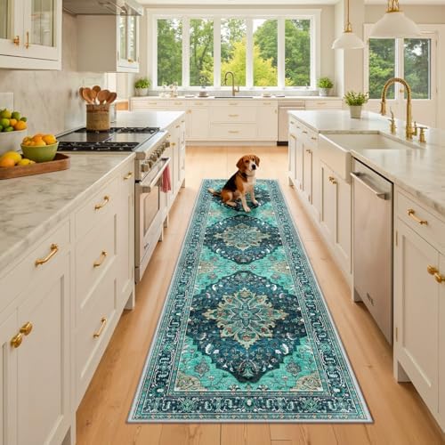 RELEANY Washable Area Rug, Runner 2'x8', Teal by RELEANY