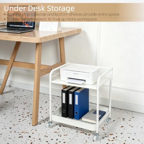 2 Tier Rolling Cart with Wheels, Under Desk Cart with Table Top - Image 4