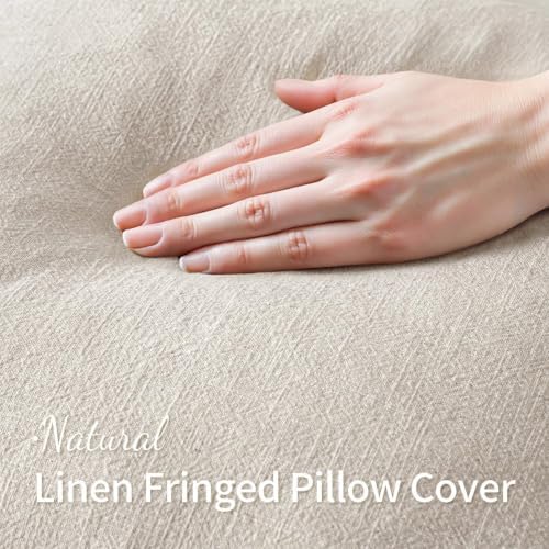 MIULEE Linen Fringe Decorative Throw Pillow Covers Natural Beige 16x16 - Image 2