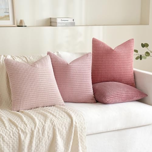 MIULEE Decorative Pillow Covers 18x18 Inch Set of 4 Aesthetic Pink - Image 3
