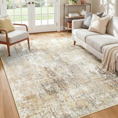RELEANY Washable 5'x8' Abstract Area Rug for Living Room Neutral Brown by RELEANY