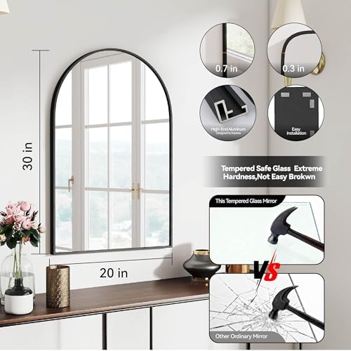 30x20 Bathroom Mirror Arch Wall Mounted/Against Aluminum Frame Black - Image 3