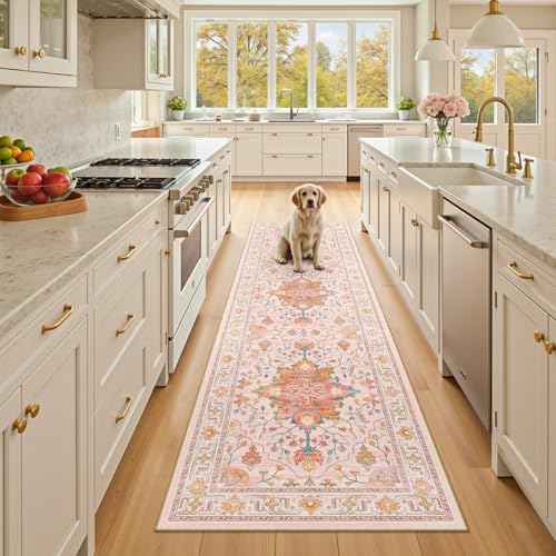 RELEANY Washable Area Rug, Runner 2'x8', Pink/Light Pink/Colorful by RELEANY