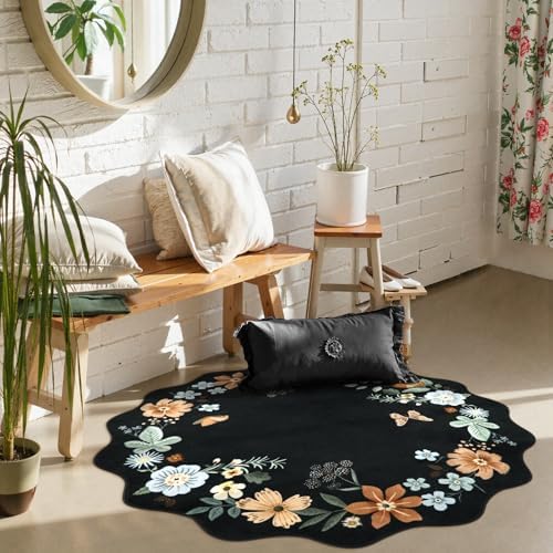 Lahome Floral Round Circle Rugs, Washable Small Round Rug 3ft Non-Slip - Image 2