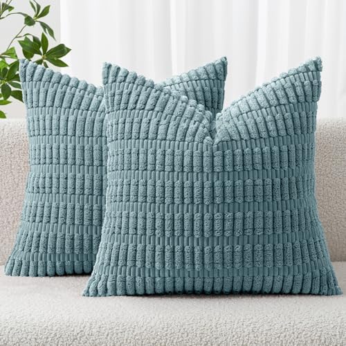 MIULEE Corduroy Decorative Throw Pillow Covers 18x18 Coastal Blue Pack of 2 by MIULEE