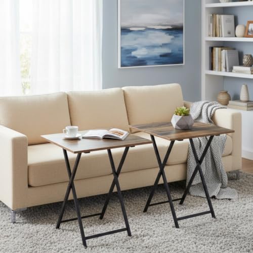 Folding TV Tray Table, Set of 2 Small Table, TV Dinner Table, Snack Tray Table Set, Portable Foldable Desk, Sofa Side Table, TV Tray Table for Couch, Living Room, Small Space - Image 2
