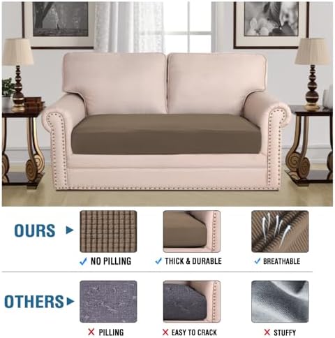 H.VERSAILTEX Super Stretch Individual Seat Cushion Covers Sofa Covers Couch Cushion Covers Slipcover Sets Thick Jacquard Textured Twill Fabric (1 Piece Loveseat Cushion Cover, Macchiato) - Image 2