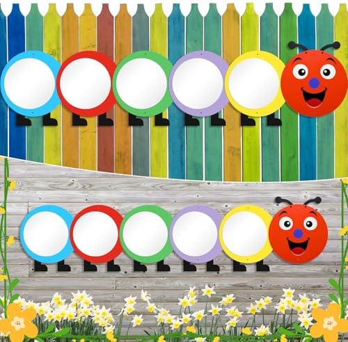 Xuhal 5 Pcs Large Acrylic Caterpillar Mirror Chalkboard Caterpillar Learning Tool Outdoor Sign for Sensory Gardens Sensory Rooms Garden Wall Decorations Spring Activities - Image 5