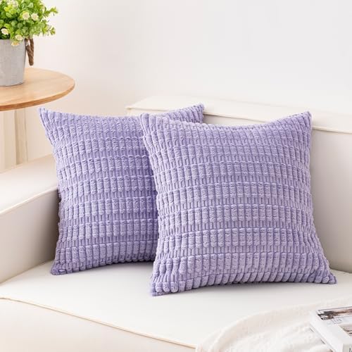 Aegero Pack of 2 Corduroy Decorative Throw Pillow Covers 18x18 Inch, Purple by Unknown
