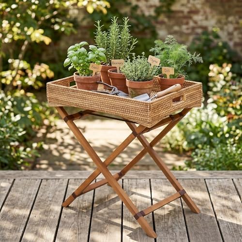 BreezeHug Rattan Side Table with Removable Tray, Foldable TV Tray Table for Couch, Small Space Snack Tables for Living Room, Balcony & Bedroom, Lightweight Wooden Stand - Image 2