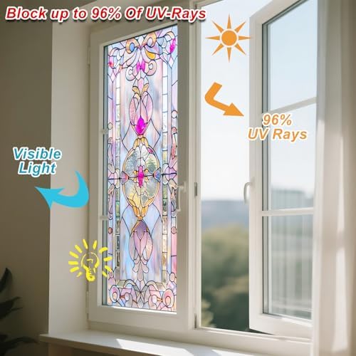 IVN Stained Glass Window Film 17.7x39.3 inch Purple Diamond Window Privacy Film - Image 4