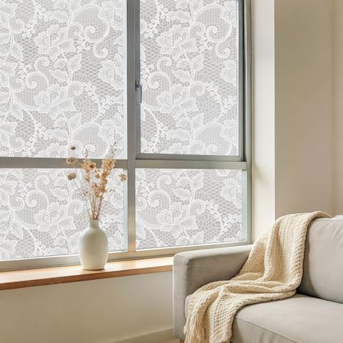 NINETREX Window Privacy Film, Frosted White Lace Window Cling, 45.2"x78.7" - Image 6