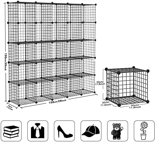 Wire Cube Storage Organizer, 25-Cube Modular Mental Grids Bookshelf, DIY Stackable Closet Cabinet for Bedroom Living Room, Office, Iron - Image 3