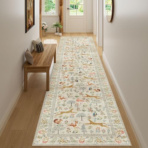 DUKINO 2.6x12 Hallway Runner Rug, Washable Animal Rug Non Slip, Beige - Image 6