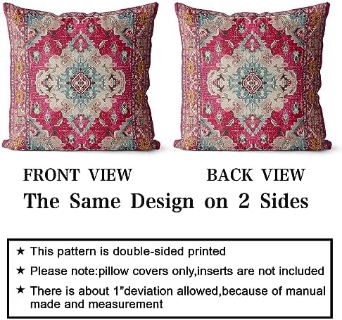 Snycler Boho Throw Pillow Covers 20x20 inch Set of 2 Boho Rug Carpet Double Sided Pattern Cotton Soft Pillow Case Cushion Cover Pillowcase for Couch Sofa Bed Decorative (Red) - Image 2