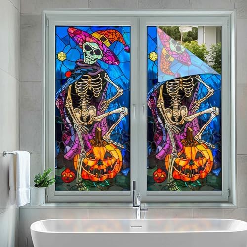 HOMETITUTE Halloween Skull Pumpkin Privacy Window Cling 17.7x39.3 PVC - Image 5