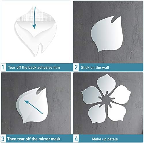 Philbinden Acrylic Mirror Floral Wall Stickers Self Adhesive Mirror Wall Decor Removable Mirror Decor 3D Flower DIY Wall Sticker for Living Room Bedroom Bathroom (Silver) - Image 6