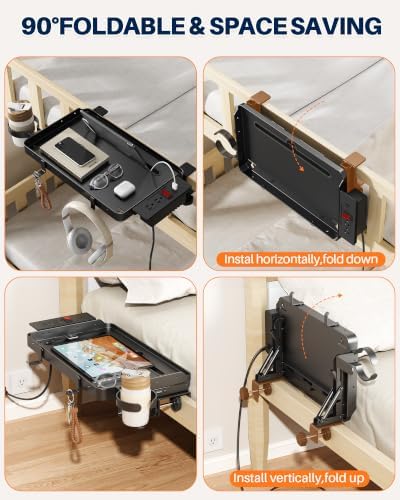 Foldable Bedside Shelf with Outlet for Dorm Bunk Bed & Top Bunk - Image 2