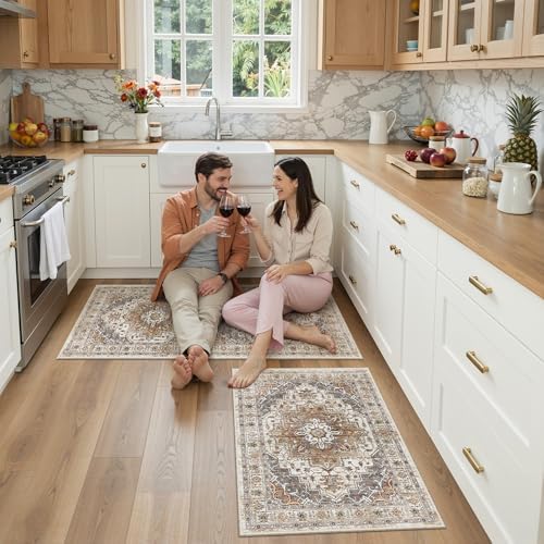 Madane 2-Piece Area Rugs Set, Small Kitchen Runner Non-Slip, Turmeric/Grey - Image 4