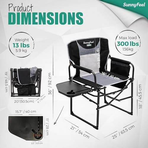 SUNNYFEEL Oversized Camping Chair Portable Directors Chairs with Side Table - Image 3