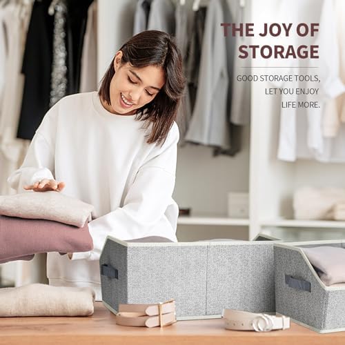 Homsorout Trapezoid Closet Shelf Organizer - Large Baskets for Organizing, Storage Baskets for Shelves, Cubbies Storage Bins for Clothes, Books, Blankets, 4 Pack, Light Gray - Image 4