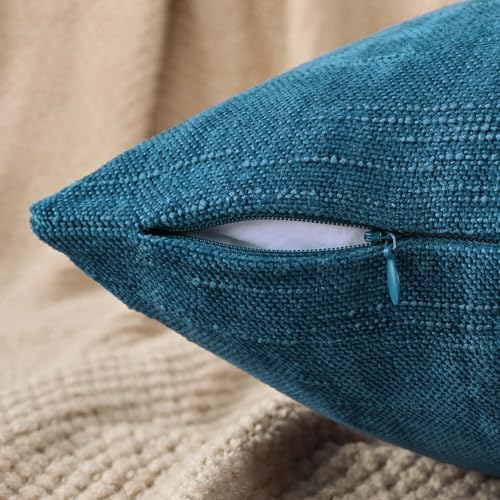 Set of 4 Soft Textured Decorative Throw Pillow Covers 20x20 Inch Cozy Farmhouse Cushion Cover Square Accent Pillow Cases for Bed Couch Sofa Living Room, Teal - Image 3