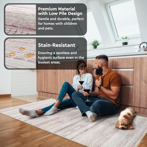 3x5 Pink Area Rug Machine Washable Non Slip Rug Distressed Neutral Moroccan Boho Rug Ultra Soft Indoor Rugs for Bedroom Living Room Entryway Kitchen Foyer Bedside - Image 4