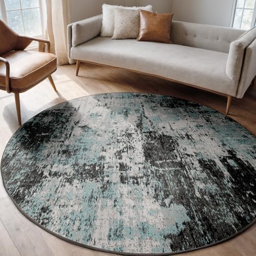 RELEANY Washable Round 6ft Area Rug for Living Room Teal Black by RELEANY