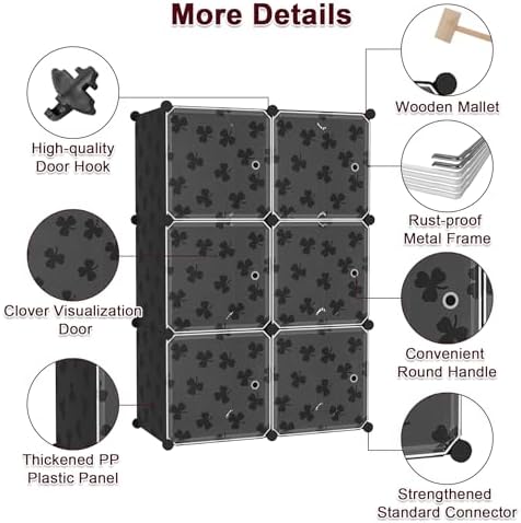 C&AHOME Clover Embossed Storage Organizer with Doors 6-Cube Shelf Black - Image 6