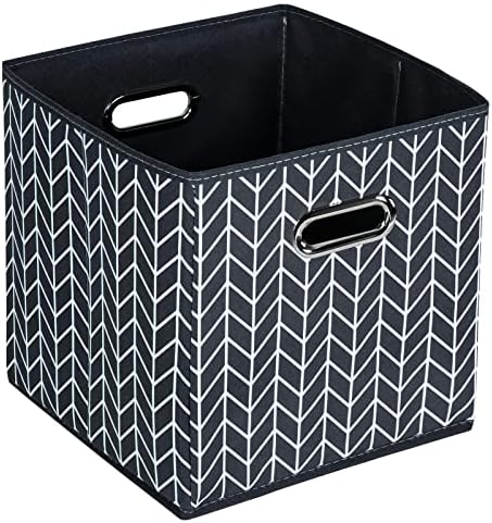 Black Foldable Storage Cubes Bins , Fabric Storage Box Cubes Organizer Baskets with Dual Handles for Home Organizer (Grey Wave) by HEAYEEG