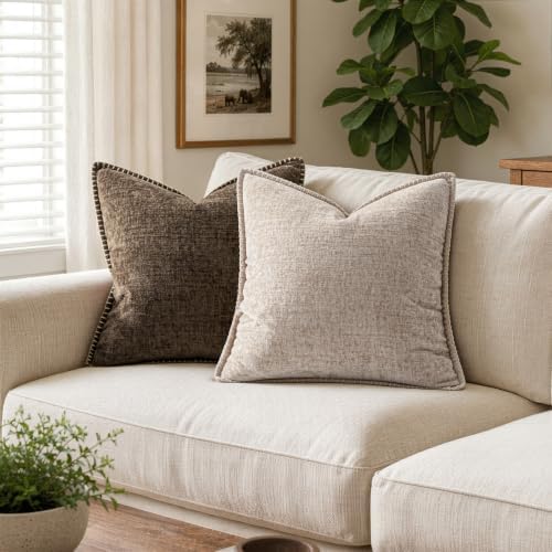 MIULEE Decorative Couch Throw Pillow Covers 18x18 Inch Taupe 2 Pack - Image 4