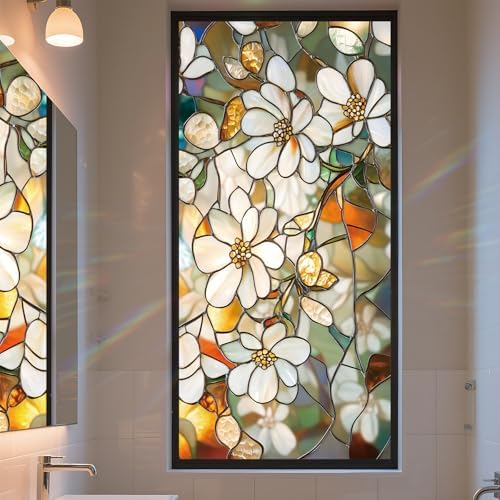 Stained Glass Window Privacy Film Static Cling - Rainbow Glass Decorative Sun Blocking Window Covering, Non-Adhesive Removable Stickers for Home & Office, 17.5" x 39.3" by AOHMPT