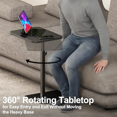 Side Table Sofa Tray for Couch Heavy Metal Base Swivel/Adjustable Height - Image 4