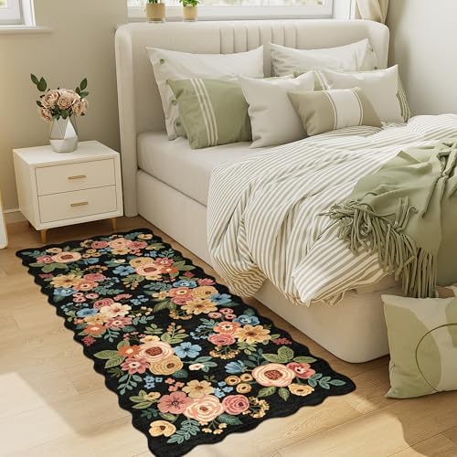 DUKINO 2x5 Washable Runner Rug, Floral Non Slip Rug for Kitchen, Black - Image 6