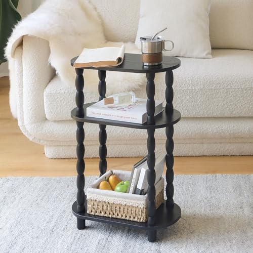 MaxSmeo Small Black Side Table, 3-Tier Narrow End Table with Storage - Image 2