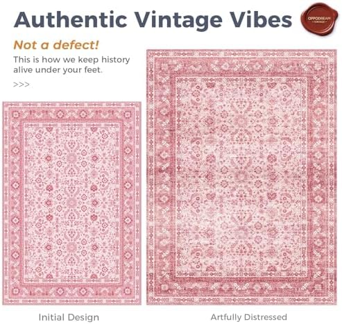 OPPODREAM Vintage Pink Area Rugs 3x10, Washable Rug for Living Room - Image 3