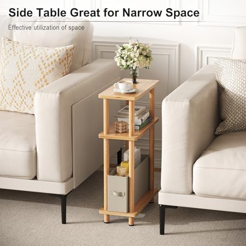 Apicizon Narrow Side Table with Fabric Basket, 3-Tier End Table, Natural - Image 5
