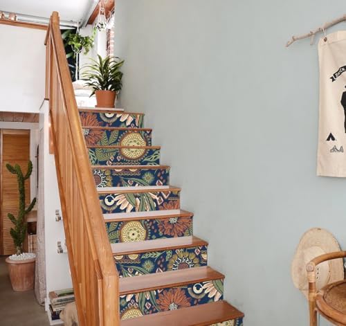HAOKHOME Navy Orange Floral Peel and Stick Wallpaper Bathroom Boho Vintage | Renter Friendly Removable Self Adhesive Textured Wall Paper Olive Botanical Bedroom Kitchen Accent Wall Decor 17.3in x 9.8ft - Image 5