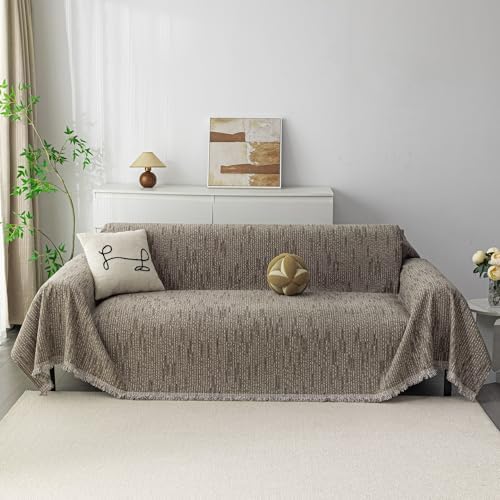 MYSKY HOME Boho Couch Cover Sand Sofa Covers Washable, Farmhouse Sofa Slipcover Simple Couch Protector for Dogs Chenille Sectional Couch Covers L Shaped Couch Cushion Covers, 91"x 134" - Image 2