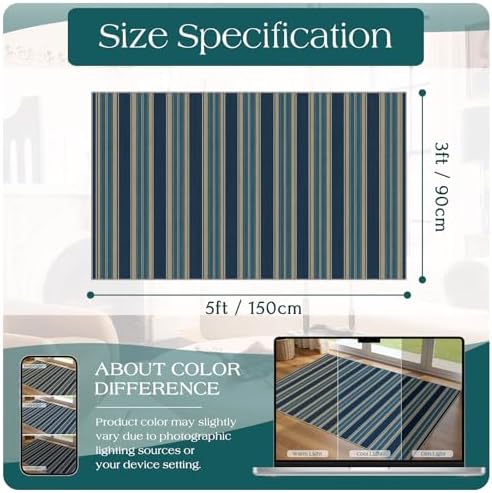 3x5 Striped Entry Rug - Washable Indoor Outdoor Mats for Front Door - Image 7