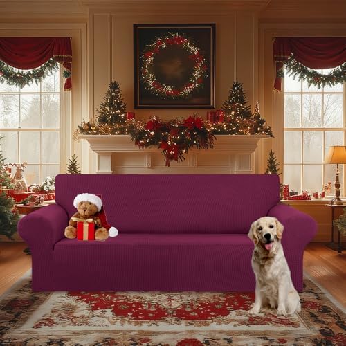KEKUOU Stretch Oversized Couch Covers for Sofa Slipcover,Wine - Image 2