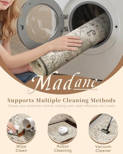 Madane 5x7 Area Rugs for Living Room, Non-Slip Washable Rug, Ivory/Brown - Image 6