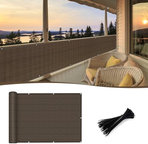 SUNNY GUARD 3.3' x 13' Balcony Privacy Screen, HDPE Patio Railing Cover Fence by SUNNYGUARD