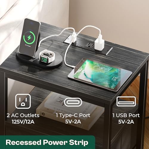Huuger Nightstand with Charging Station, 27.6 Inch Bedside Table,Side Table - Image 4