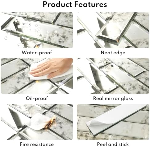 Lovdeco Peel & Stick Silver Antique Mirror Tile 3x12 Inch Beveled (20 Pcs) - Image 4