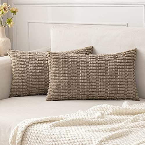 MIULEE Lumbar Corduroy Decorative Throw Pillow Covers 22x14 Light Brown by MIULEE