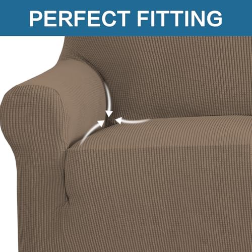 H.VERSAILTEX Stretch Sofa Covers for 3 Cushion Couch Covers Sofa Slipcovers for Living Room Feature Thick Checked Jacquard Fabric with Elastic Bottom(X-Large Sofa 101"-110" Wide, Macchiato) - Image 5
